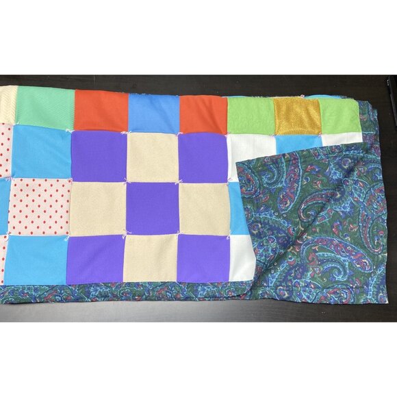 Block Square Quilt Colorful Homemade 80X66 Blanket - Picture 3 of 8